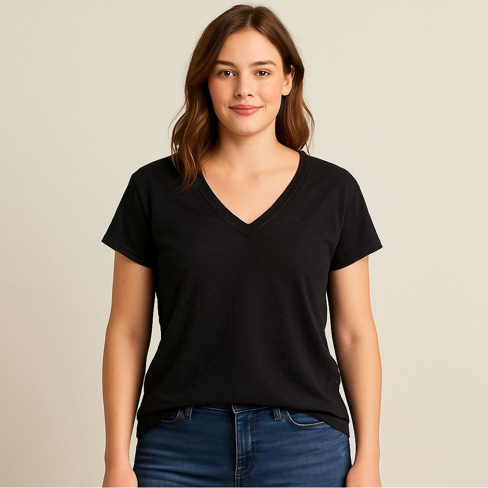 Anne Klein Black V-Neck Top - Size M - Elegant & Versatile